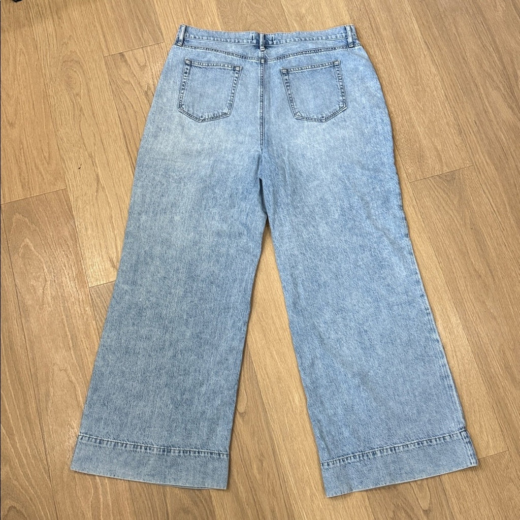 LOFT High Waist Palazzo Light Blue Wide Leg Denim Jeans Size 14