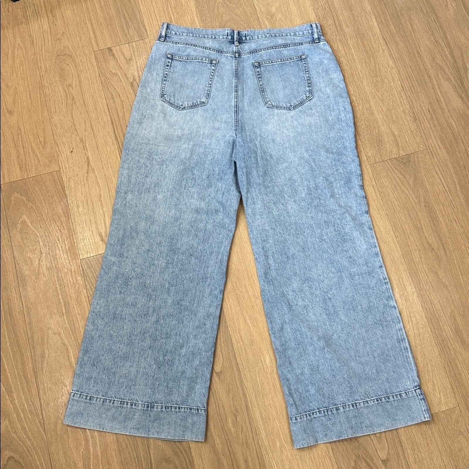 LOFT High Waist Palazzo Light Blue Wide Leg Denim Jeans Size 14