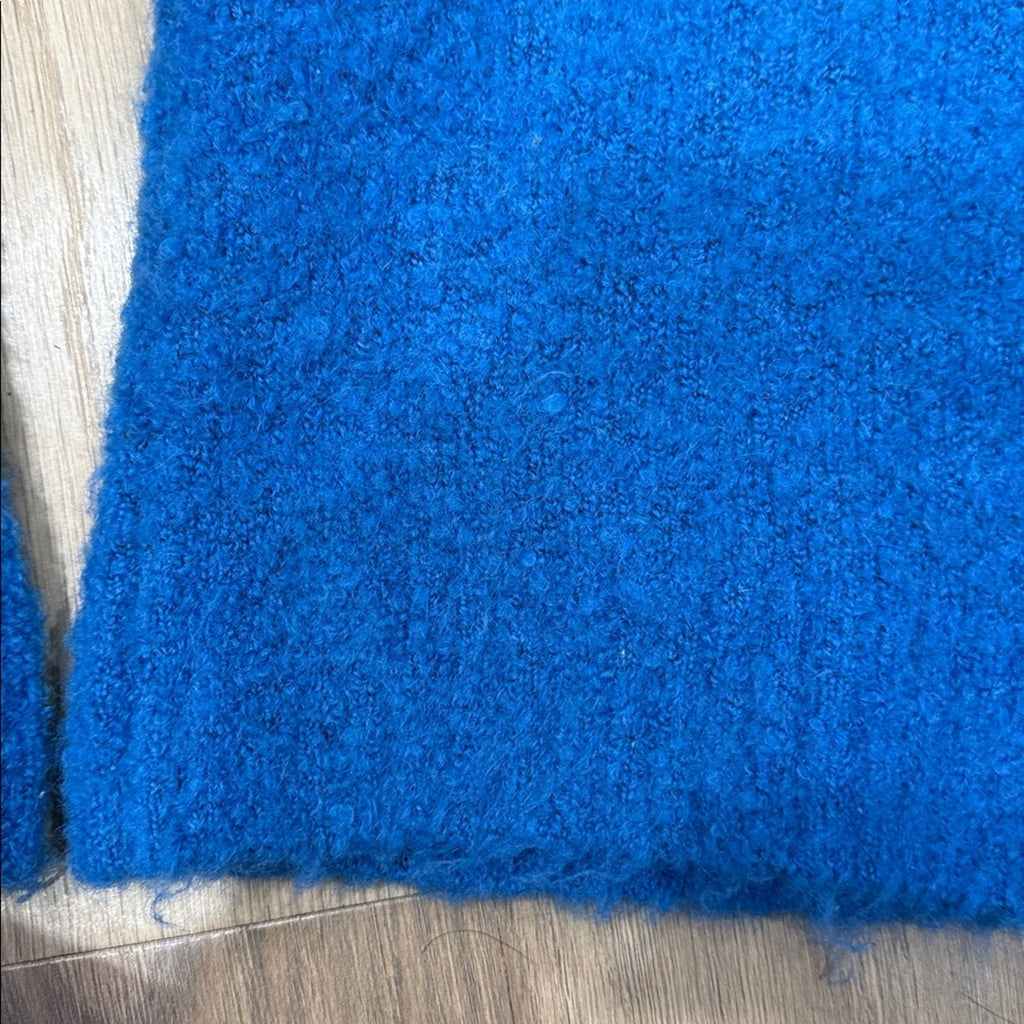 Zara Vibrant Blue 1/4 Zip Fuzzy Soft Knit Cropped Pullover Turtleneck Sweater SM