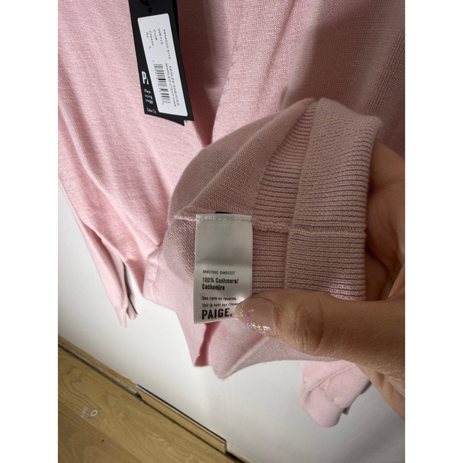 PAIGE Keslee Sweater Marled Light Pink V-Neck Faux Wrap Sweater Size Large New