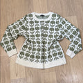 Adrianna Papell Green Floral Jacquard Crew Neck Sweater Size 1X