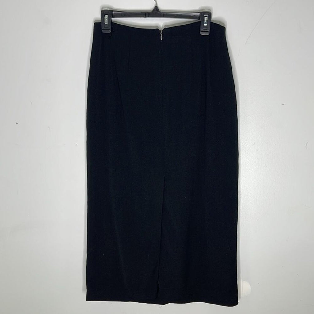 BURBERRY Vintage Black Faux Wrap Midi / Maxi Skirt Size 8