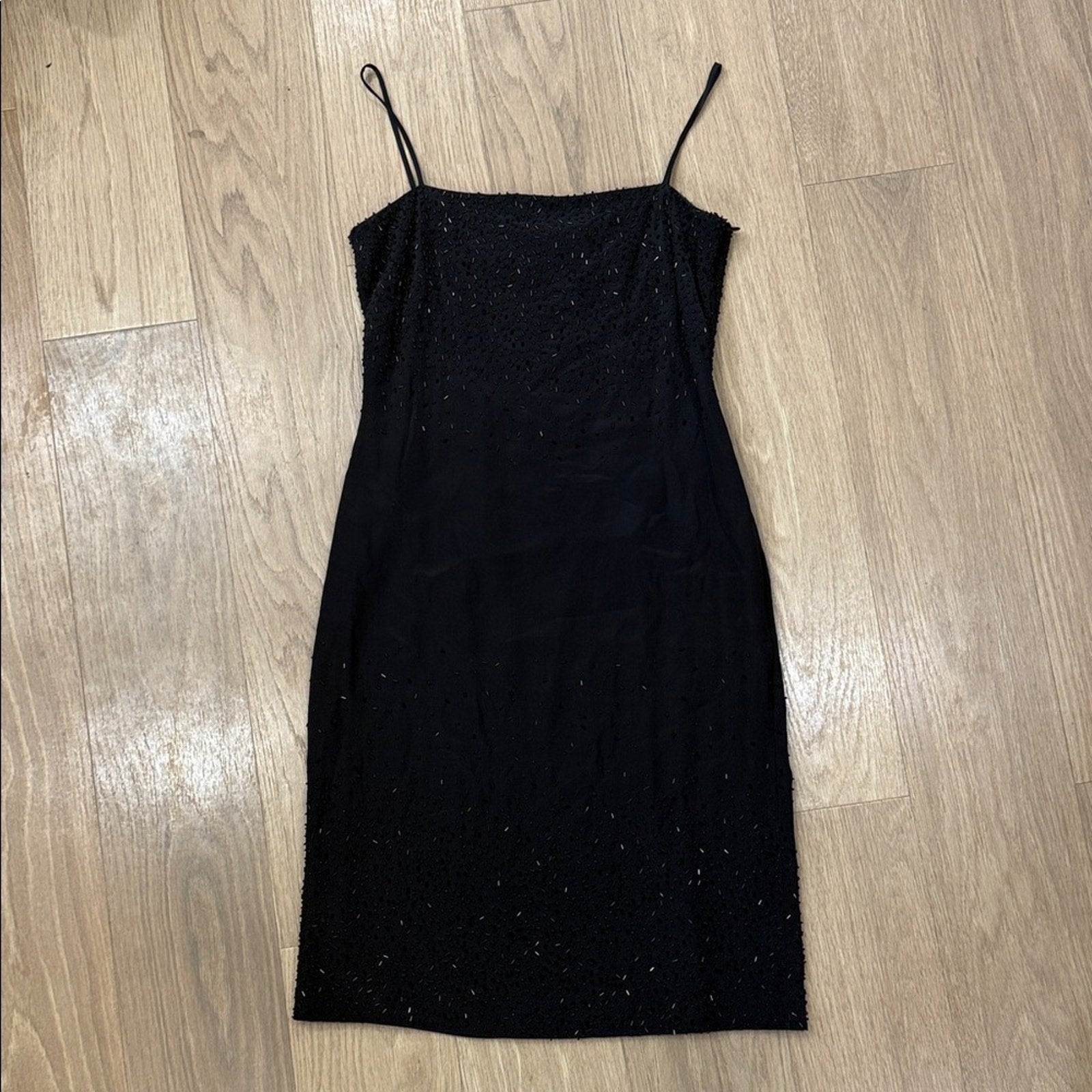 Brooks Brothers Black Silk Beaded Sleeveless Cocktail Dress - Size 2