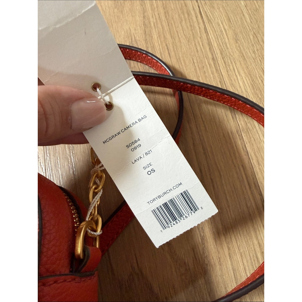 Tory Burch McGraw Camera Bag in Lava Pebbled Leather Crossbody with Tassel