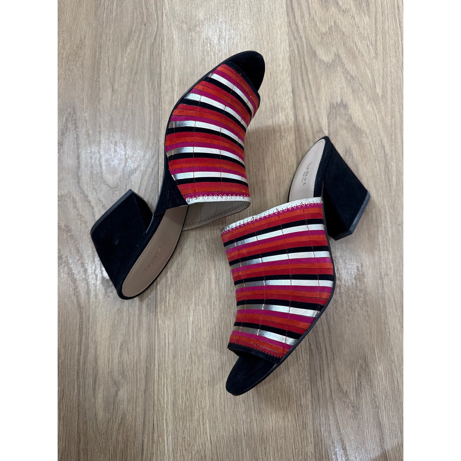 Botkier Posie Multicolored Striped Suede and Metallic Heeled Mules Size 10