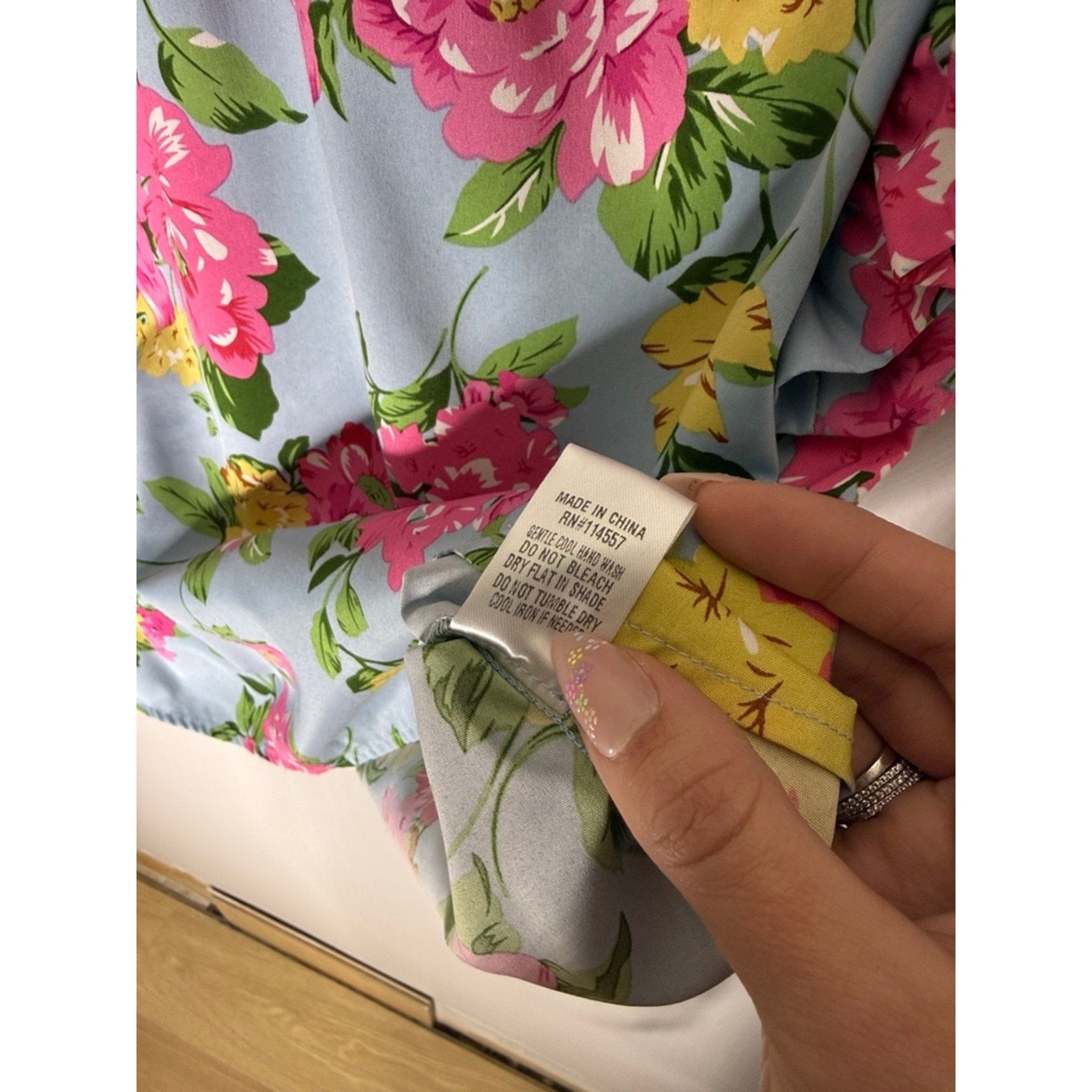 THML Light Blue Floral Ruffle Sleeve Blouse Size Medium