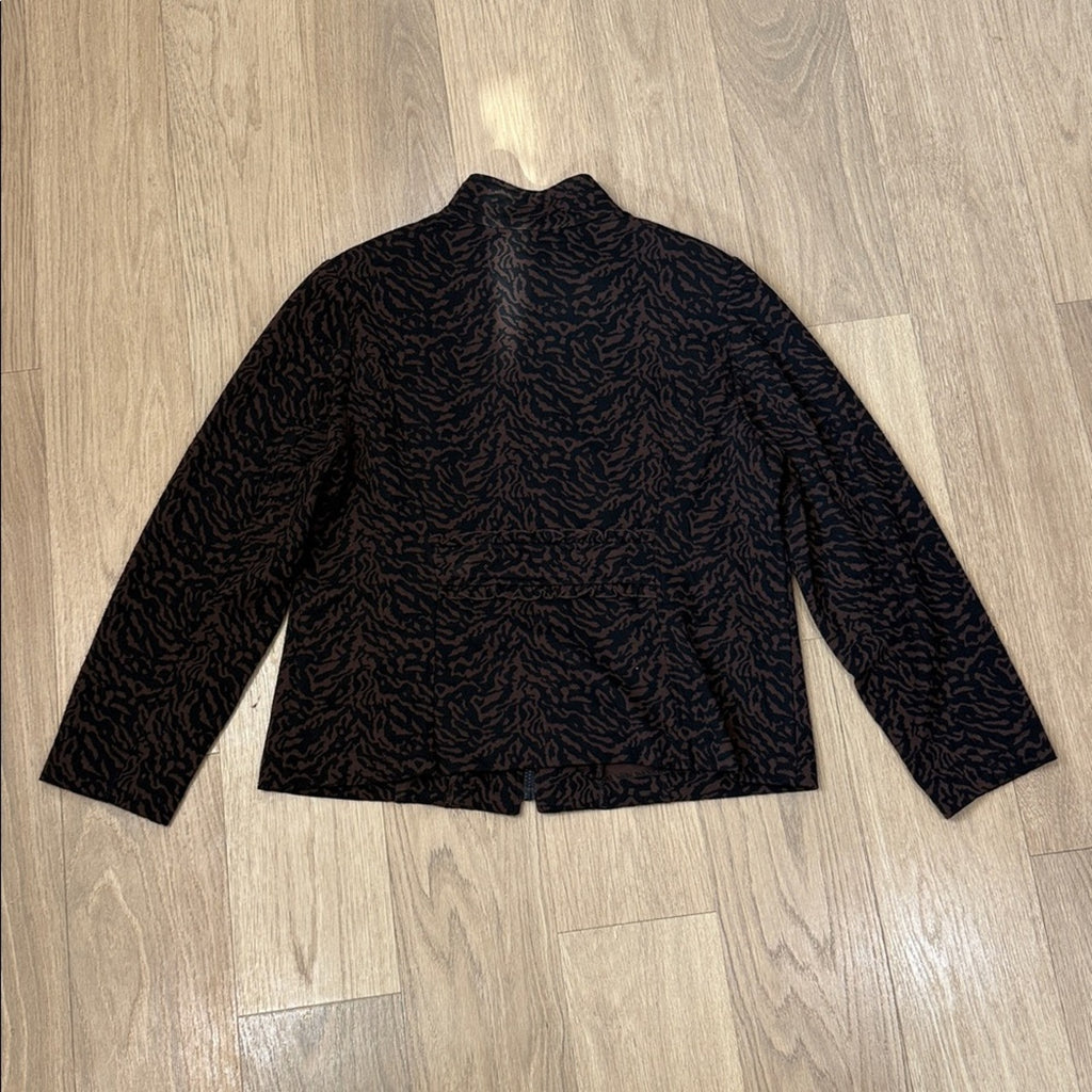 Harve Benard Black and Brown Patterned Ruffle Detail Jacket Size 1X