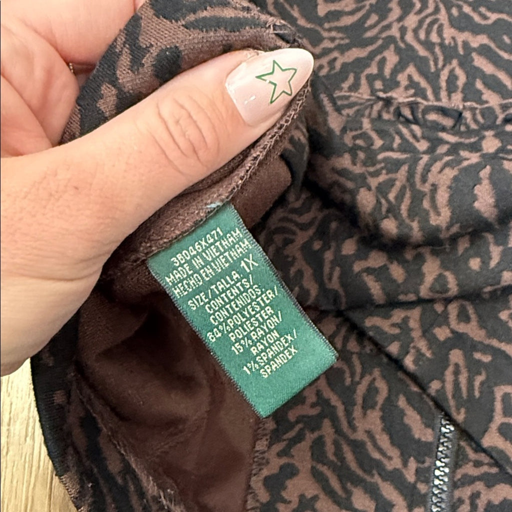 Harve Benard Black and Brown Patterned Ruffle Detail Jacket Size 1X