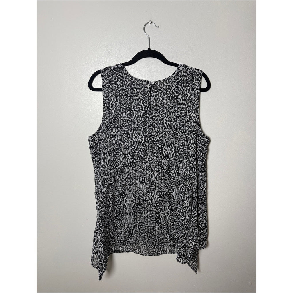 Fever Sleeveless Black & White Patterned Tank Top Size XL