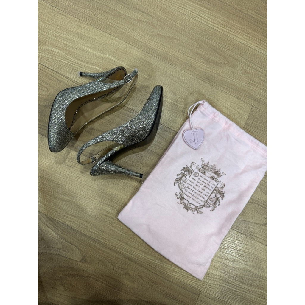 Juicy Couture Glitter Slingback Silver Stiletto Heels Size 9.5