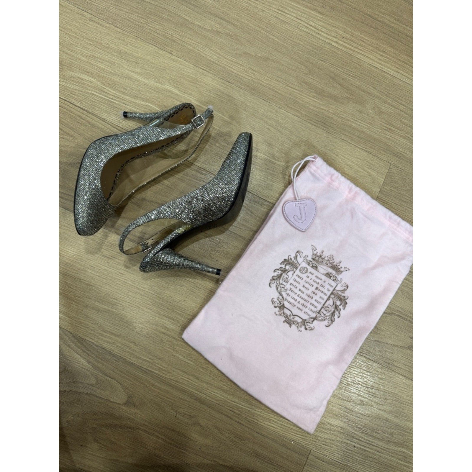 Juicy Couture Glitter Slingback Silver Stiletto Heels Size 9.5