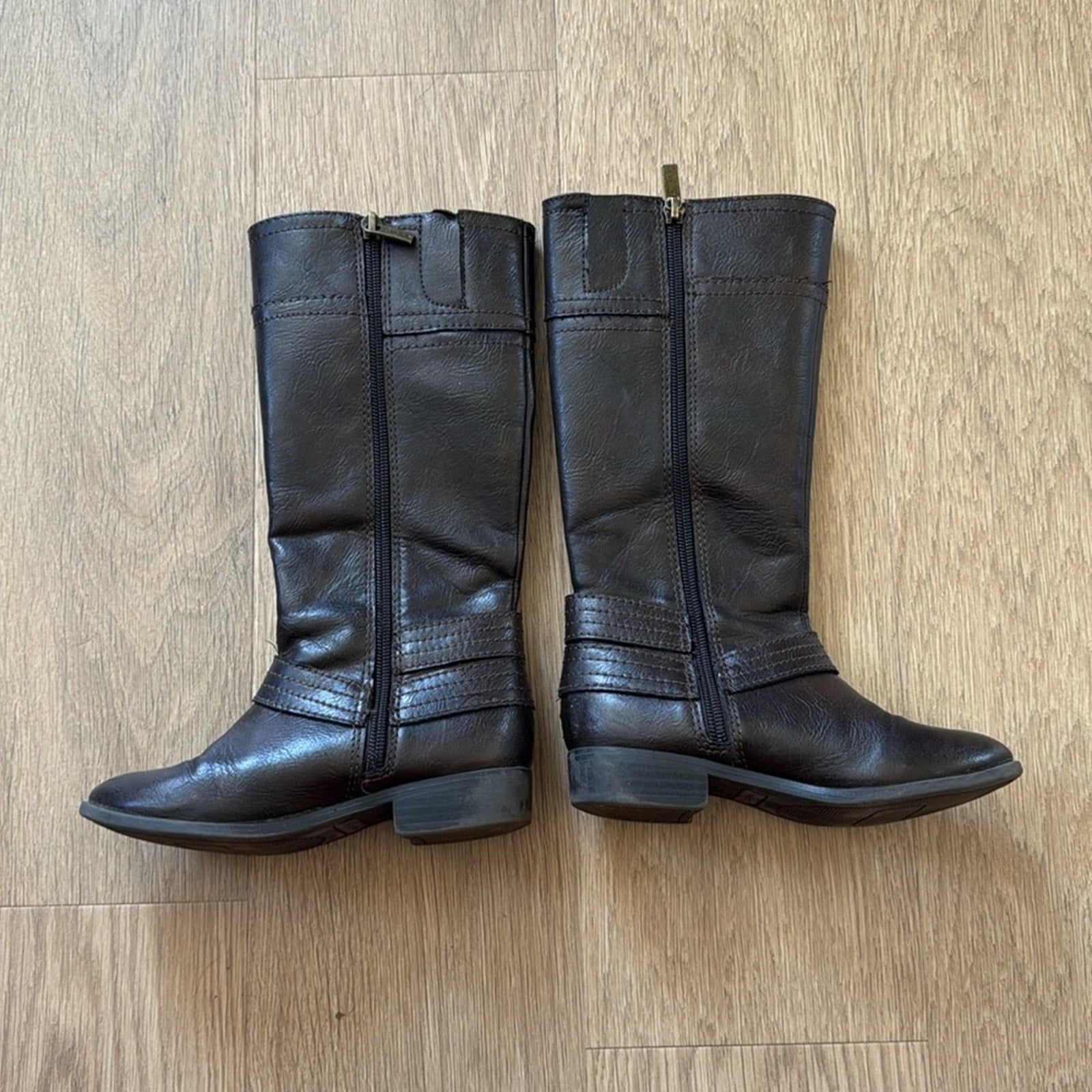 Nine West Brown Buckle Detail Faux Leather Knee High Lova Boots Size 12