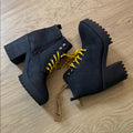 Seven Flatiron Black Lace-Up Combat Boots with Yellow Accents Size 8 NEW!