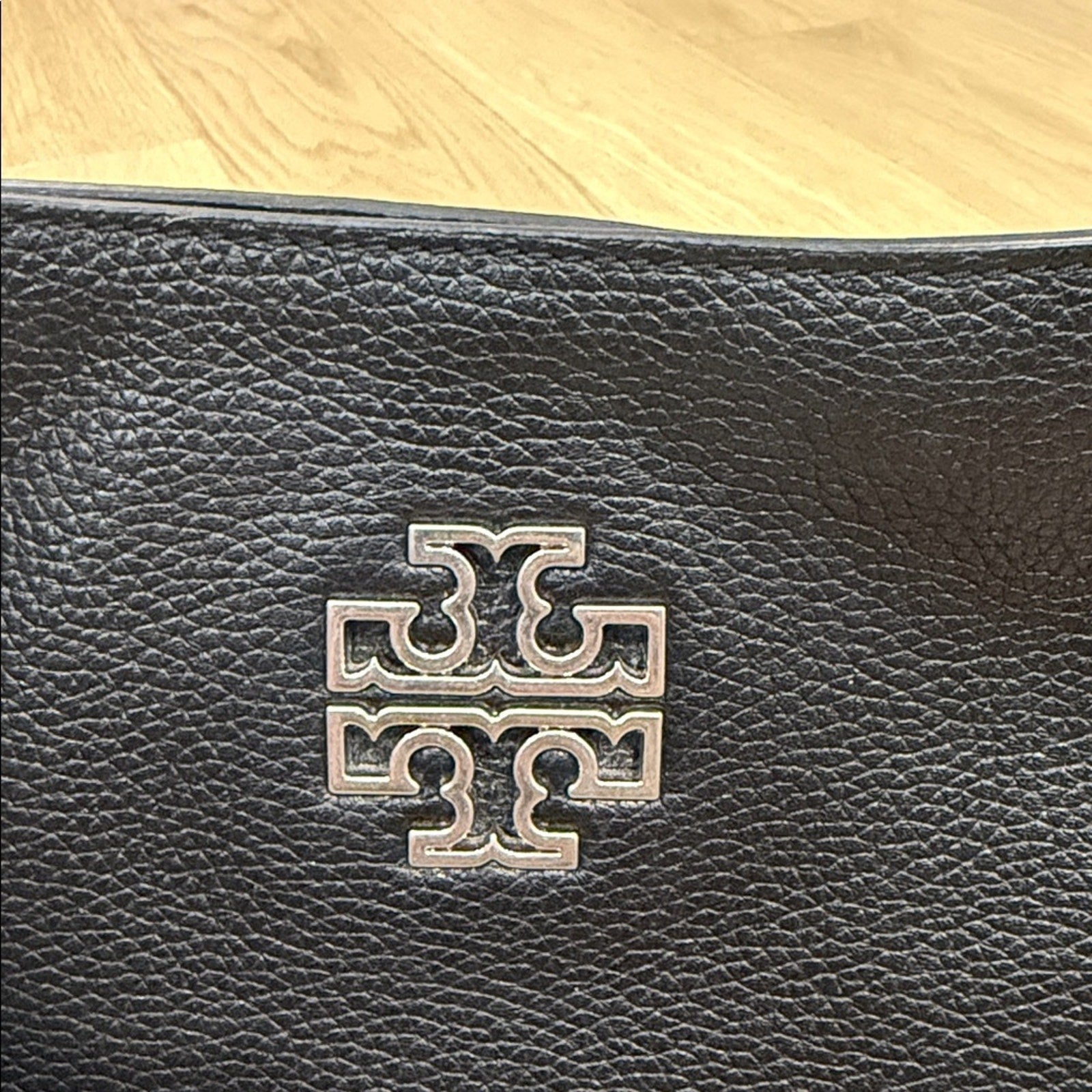 Tory Burch Britten Small Slouchy Tote Bag in Black Leather and Silver Hardware