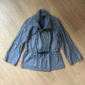 LAFAYETTE 148 Blue and White Micro Striped Tie Waist Viscose Zip Front Jacket