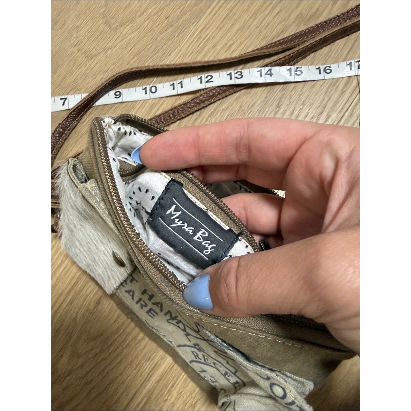 Myra Bag Canvas Crossbody Bag with Leather Strap and Hair-On Patch