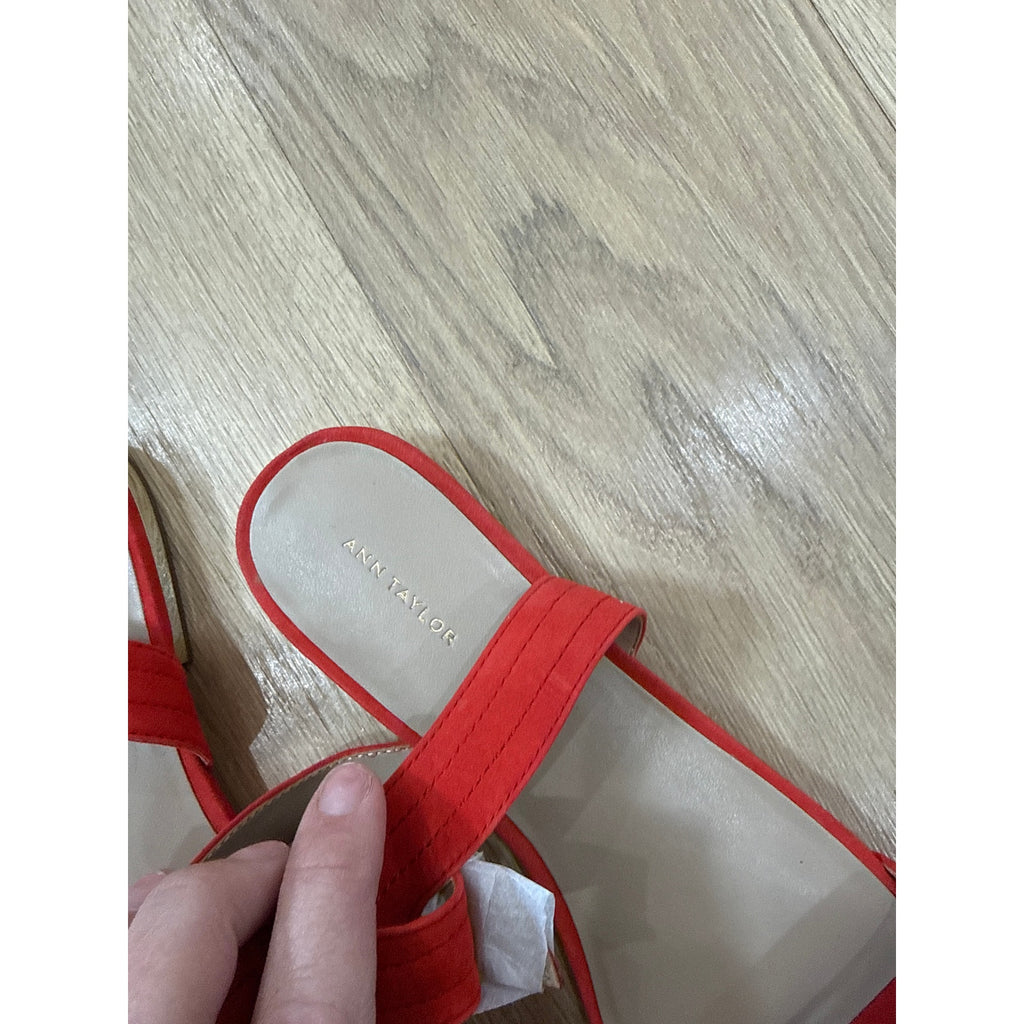 Ann Taylor Red Suede Ankle Strap Flat Sandals Size 10
