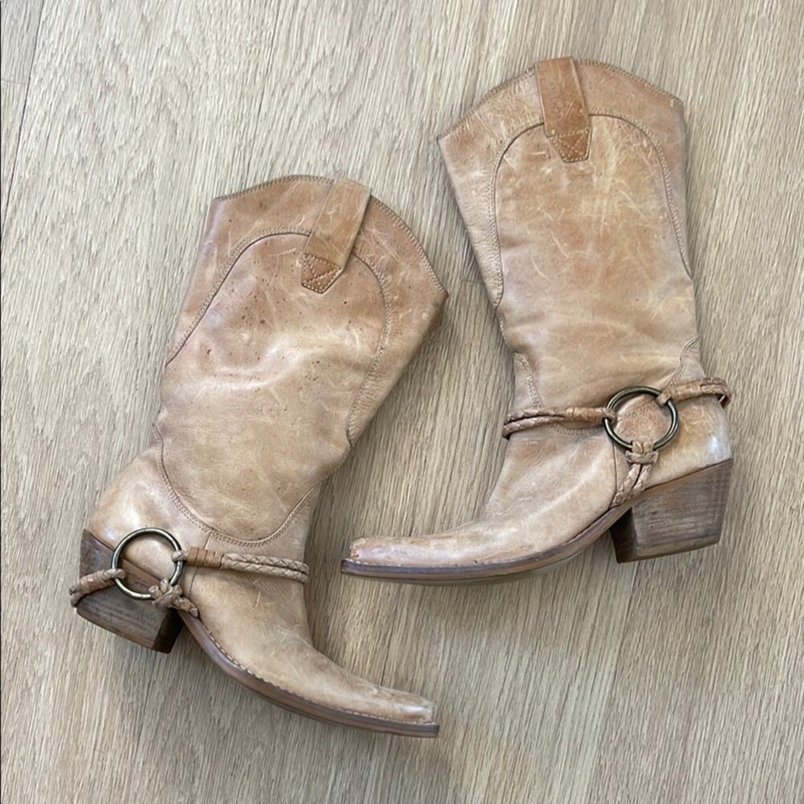Penny Loves Kenny Lariat Women's Western Distressed Tan Leather Boots Size 6