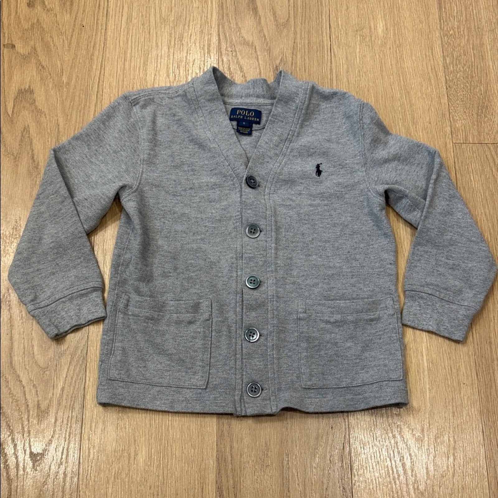 Polo by Ralph Lauren Gray Cotton Button Front Cardigan Size 6