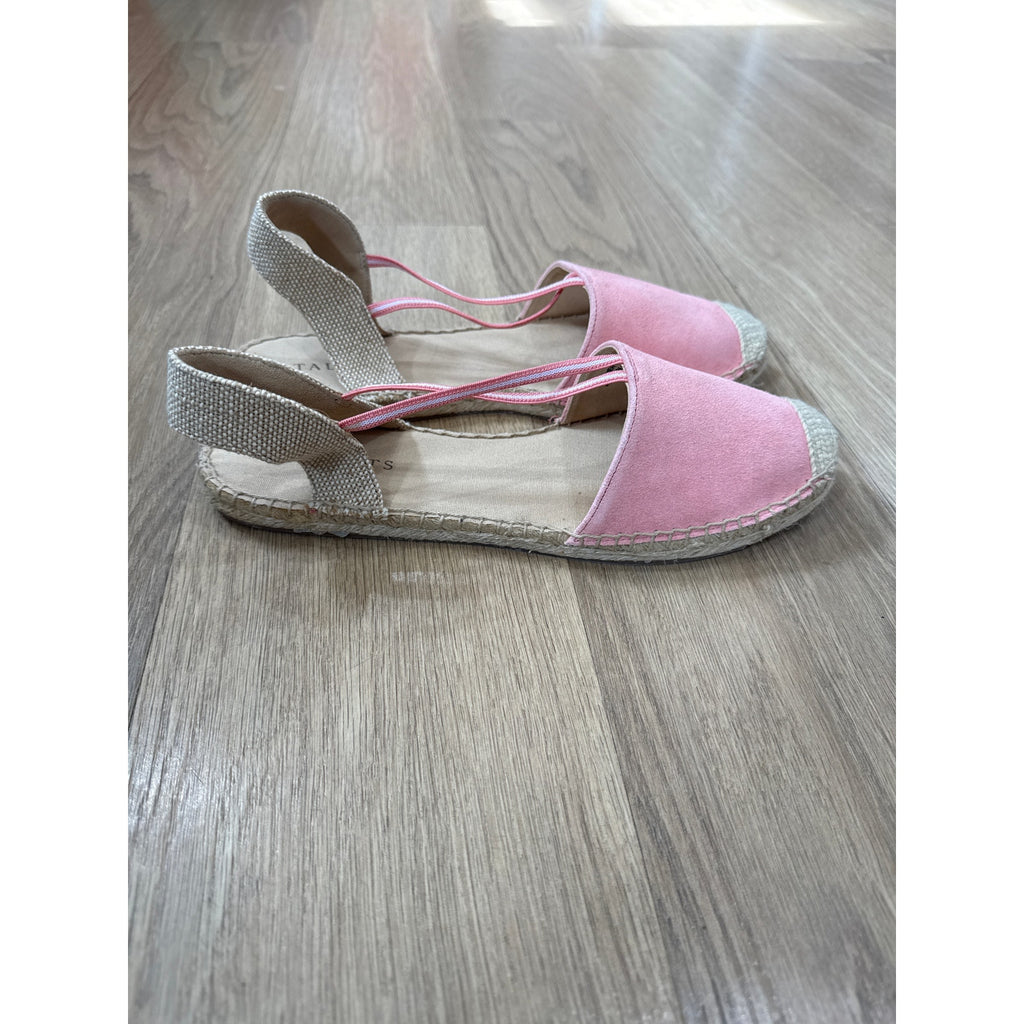 Talbots Ivy Closed Toe Espadrille Flats in a Pink / Coral Silk Suede Size 9.5