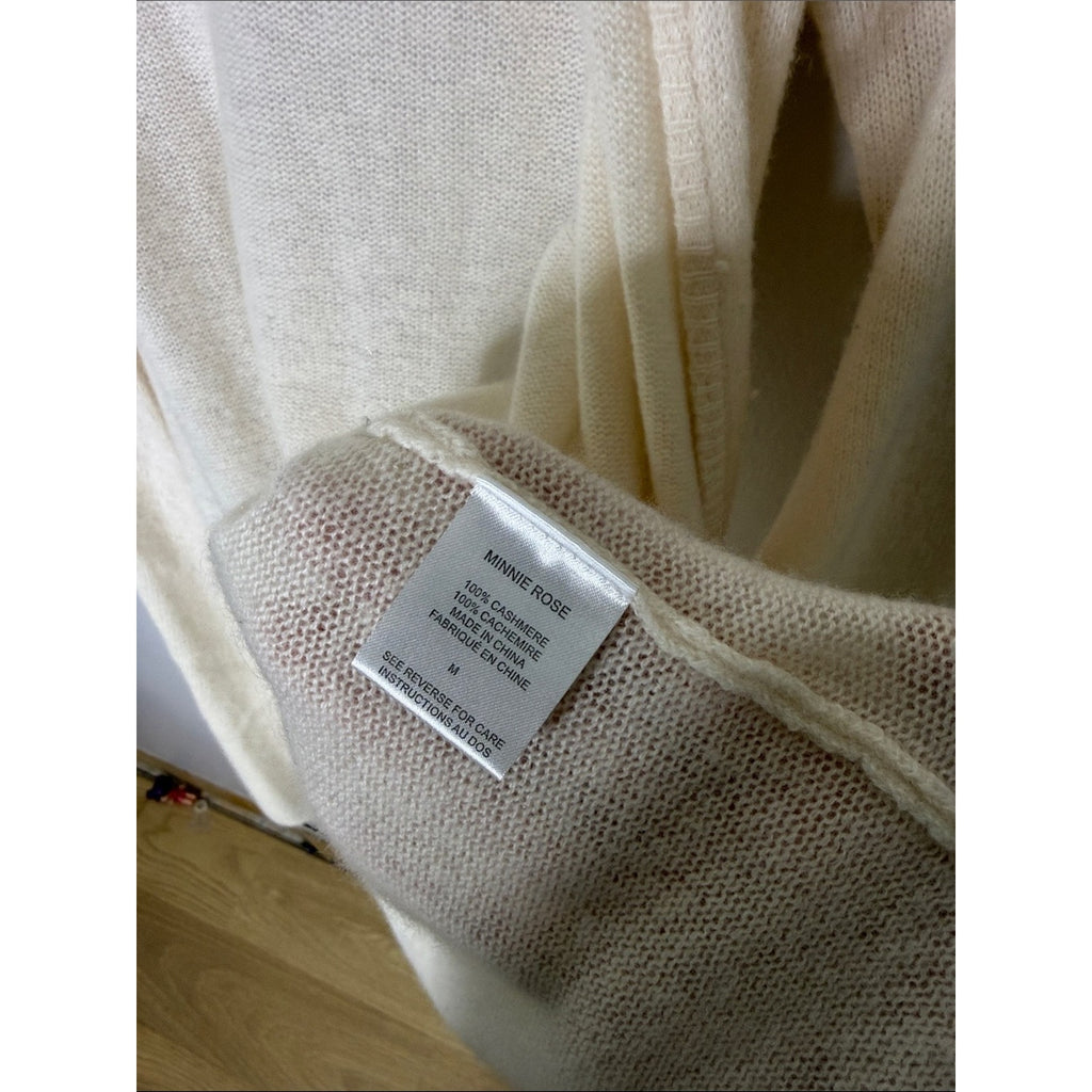 Minnie Rose Cream Open-Front Knit Cashmere Cardigan Size Medium