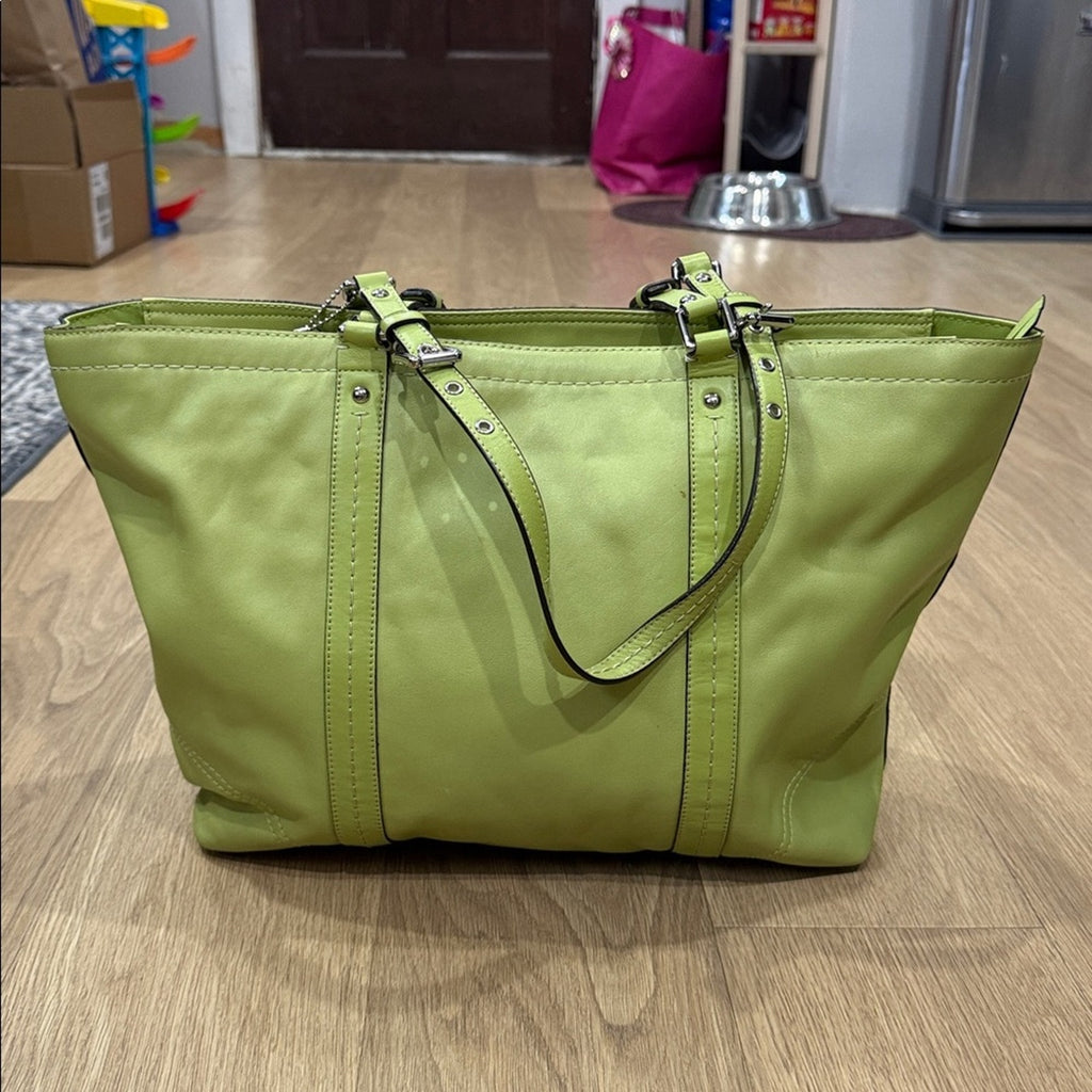 Coach East / West Leather Tote Bag in Lime Green