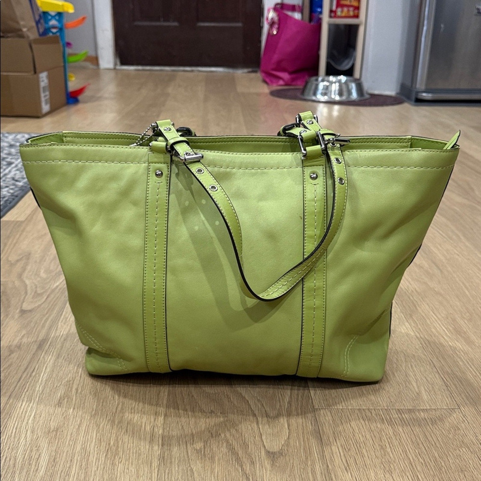 Coach East / West Leather Tote Bag in Lime Green