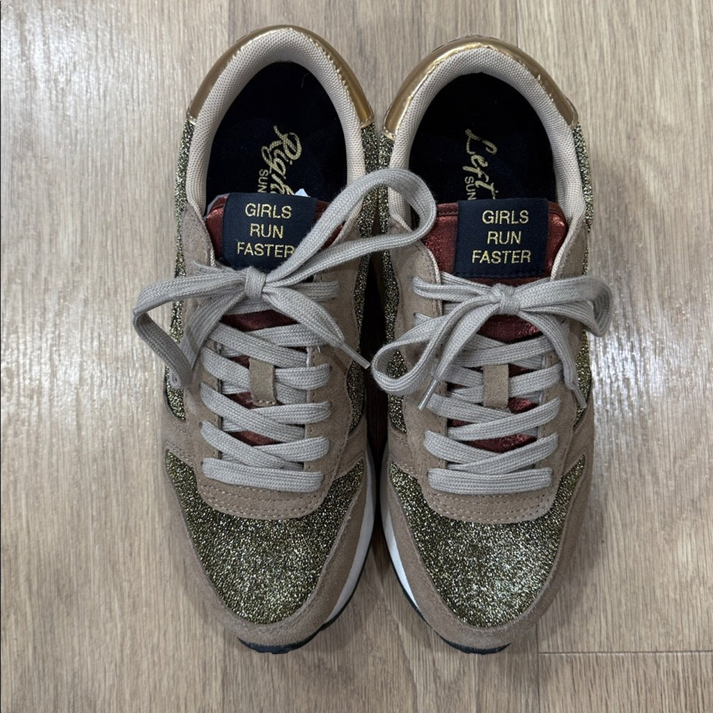 Sun 68 Ally Glitter Low Top Italian Casual Gold Sneakers Size 10
