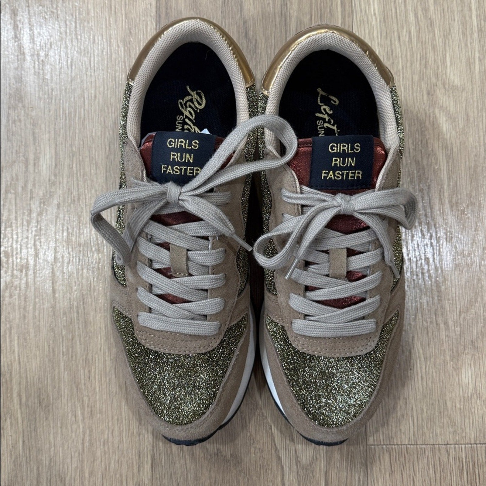 Sun 68 Ally Glitter Low Top Italian Casual Gold Sneakers Size 10