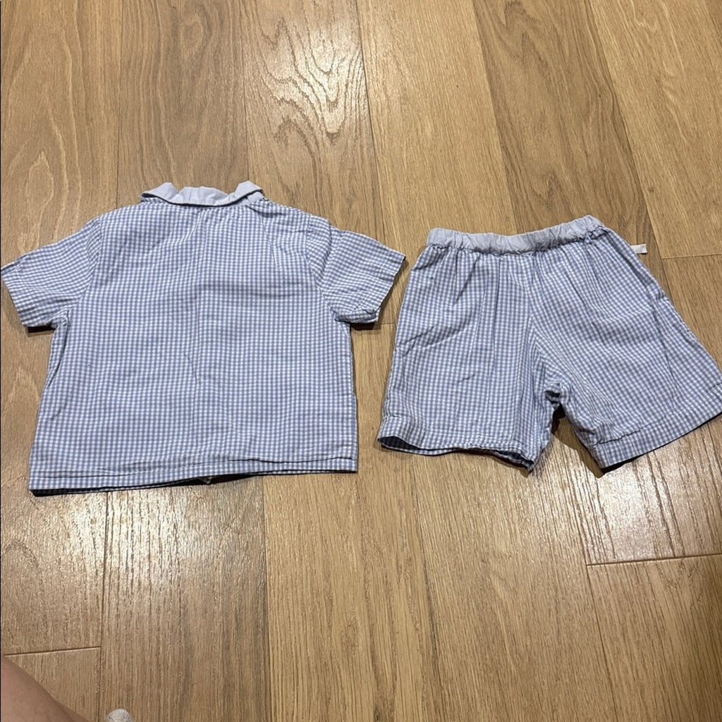 Jacadi Light Blue and White Gingham Shirt and Shorts Set Size 2 Years