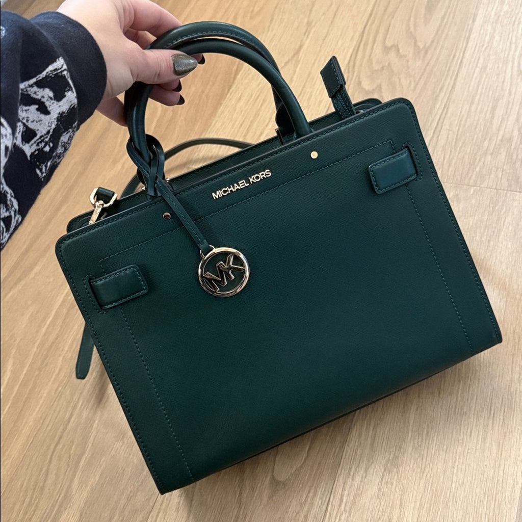 Michael Kors Rayne Medium Saffiano Leather Satchel in Racing Green