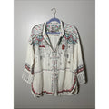 Johnny Was Pete & Greta Cream Embroidered Button-Down with Red and Teal Accents