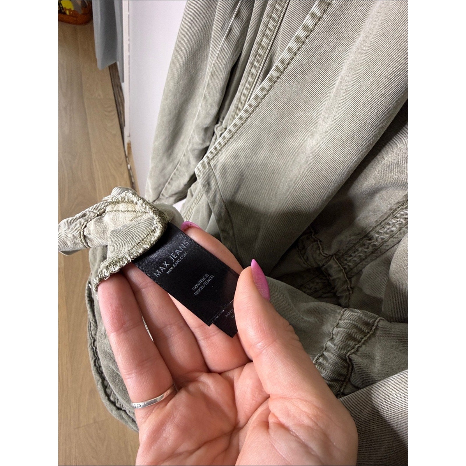 Max Jeans Olive Green Open-Front Utility Jean Jacket Size XL