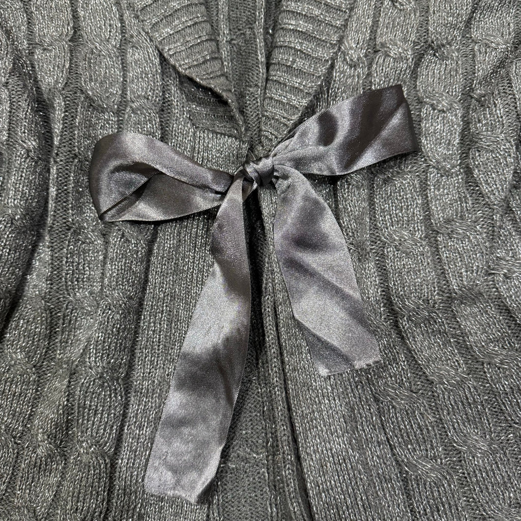 West End Grey Cable Knit Cardigan with Satin Tie Waist Size XL