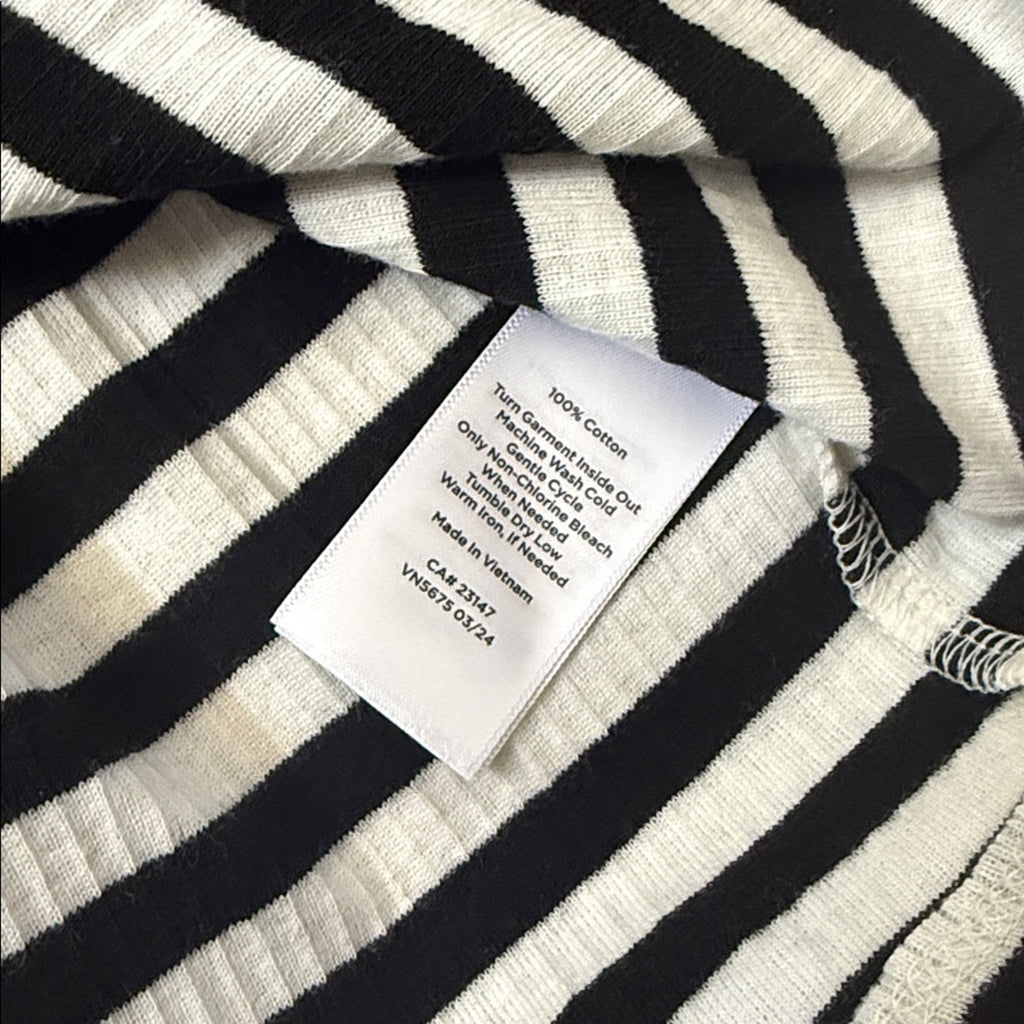 Talbots Monochrome Black and White Striped Mock Neck Long Sleeve Top Size XL