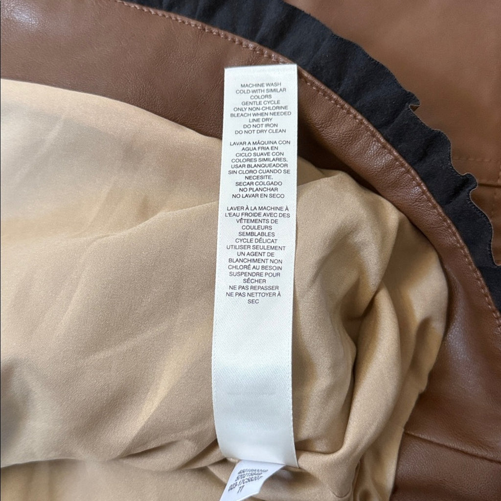 NWT Chico's Chocolate Brown Ruffle Trim Faux Leather Jacket - Size Large
