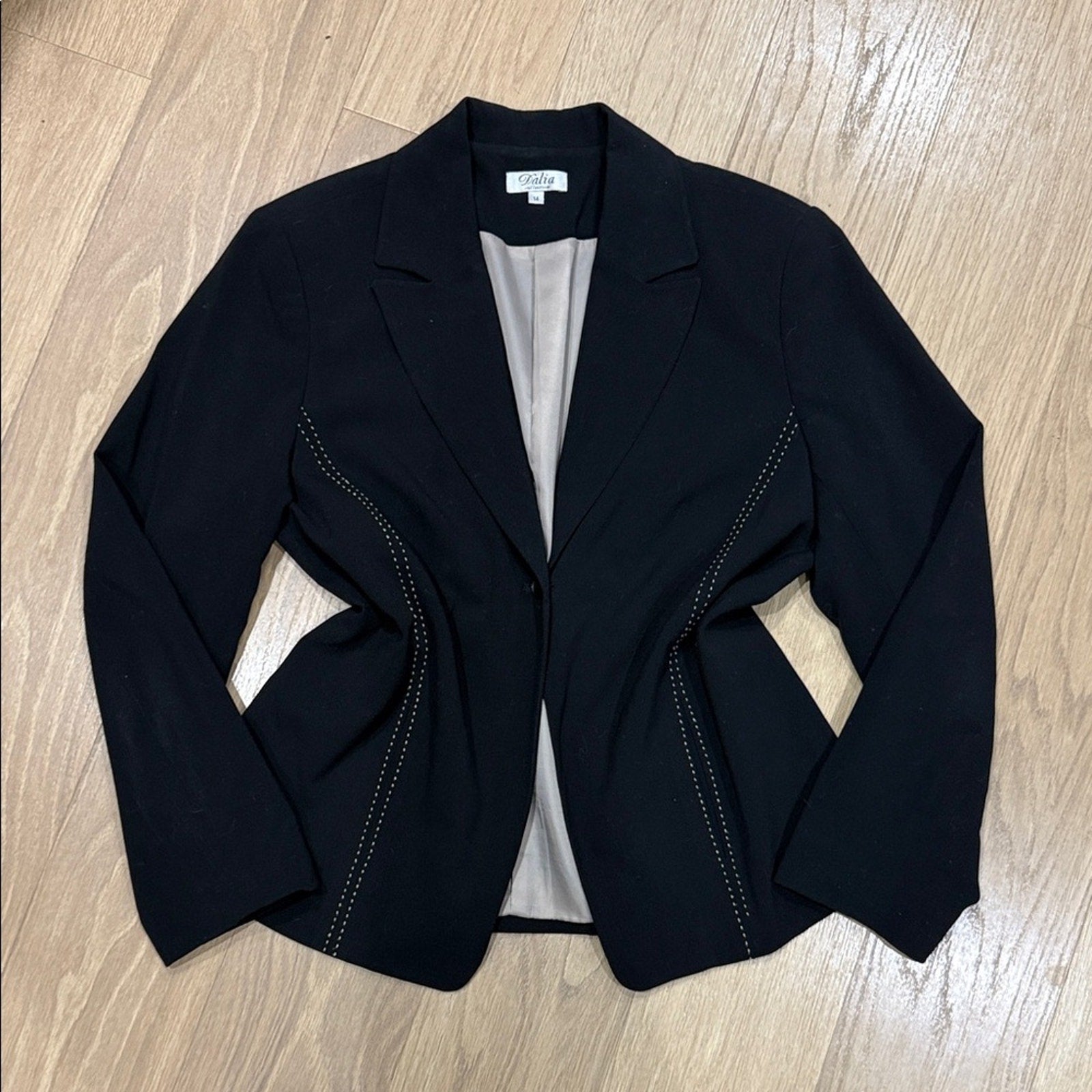 Dalia Black Women's Blazer with Stitch Detail Size 14
