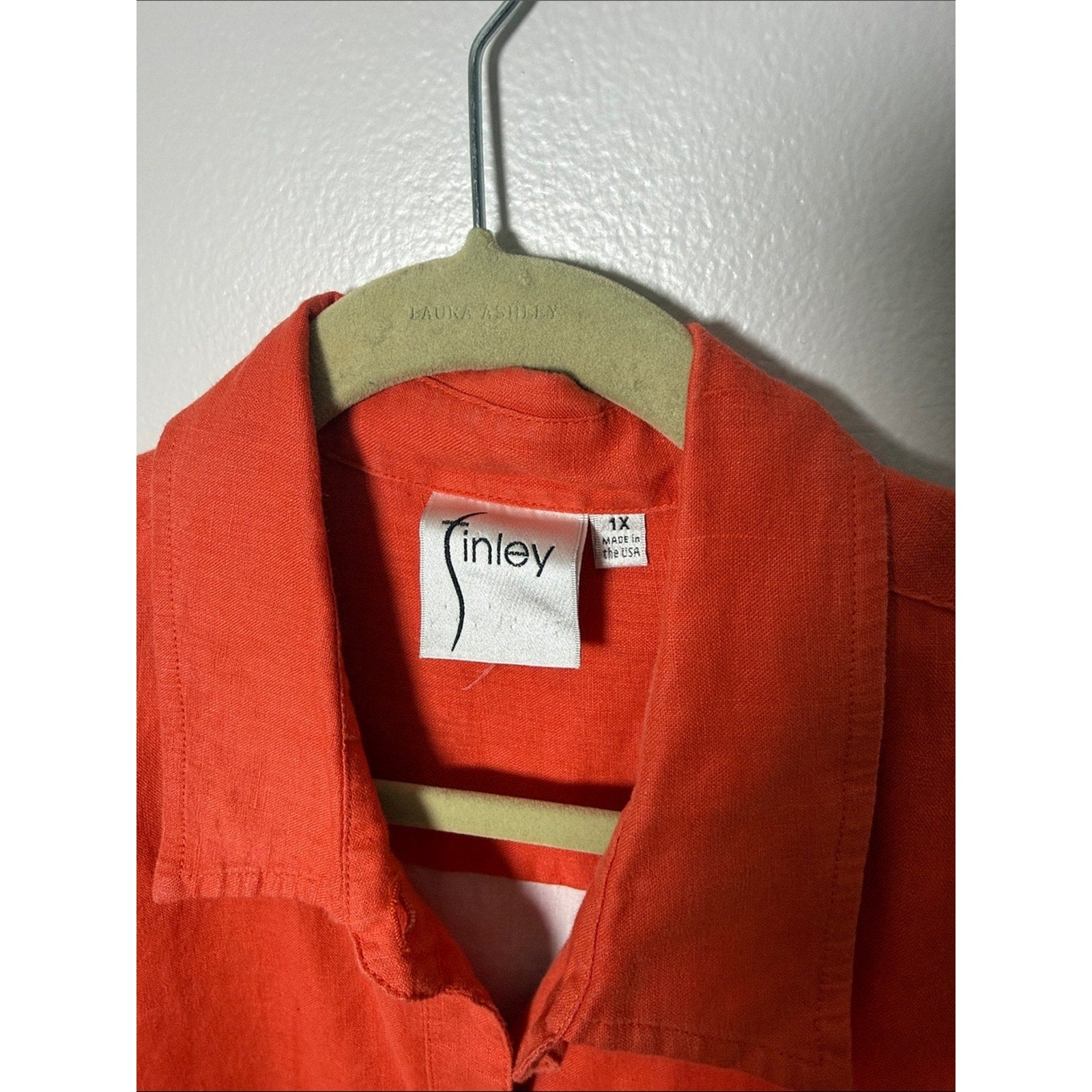 Finley Coral-Red Linen Button Tunic Shirt / Cover Up Size 1X