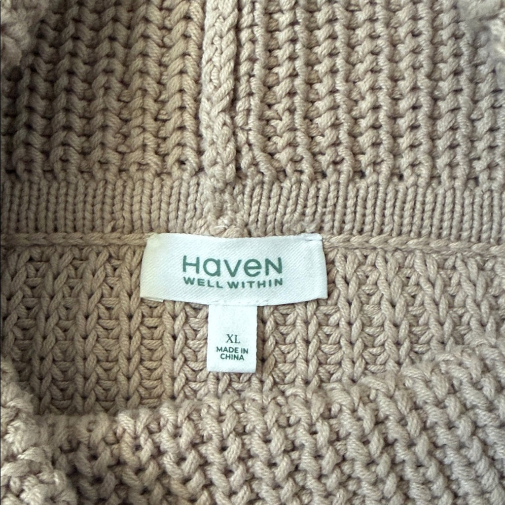 Haven Well Within Women's Cable Knit Turtleneck Sweater - Tan Size XL