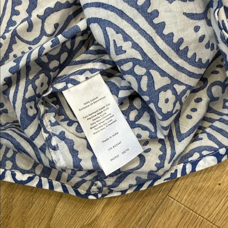 Talbots Blue and White Paisley Blouse with Yellow Beaded Placket Size Medium
