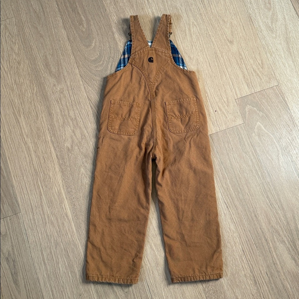 Carhartt Kids Tan Flannel Lined Overalls Size 4T
