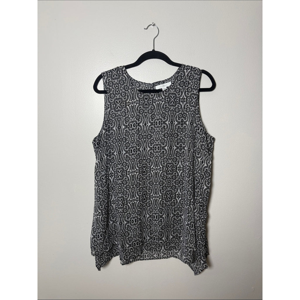 Fever Sleeveless Black & White Patterned Tank Top Size XL