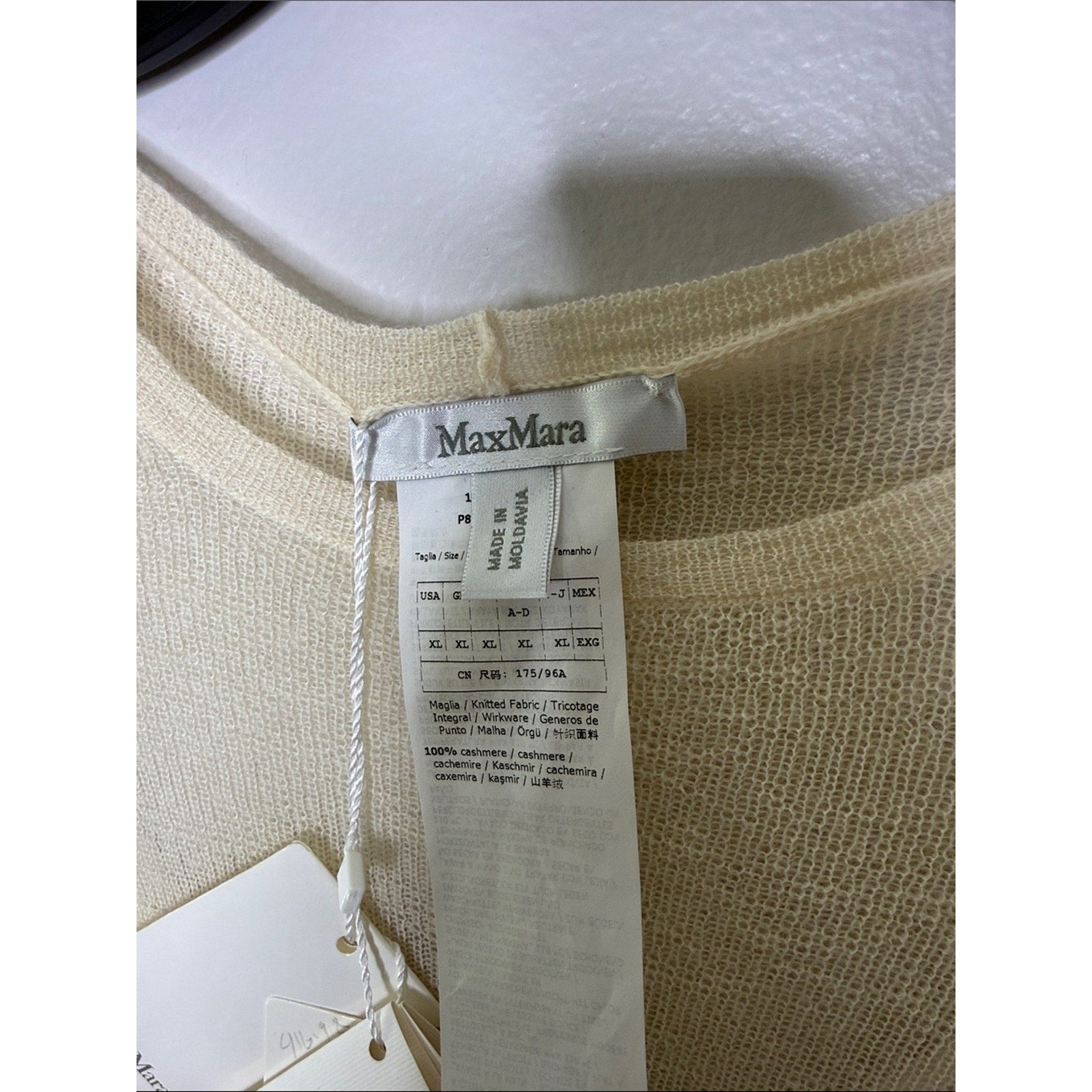 MaxMara Soft Cream Sheer Long Sleeve Top Size XL NEW!