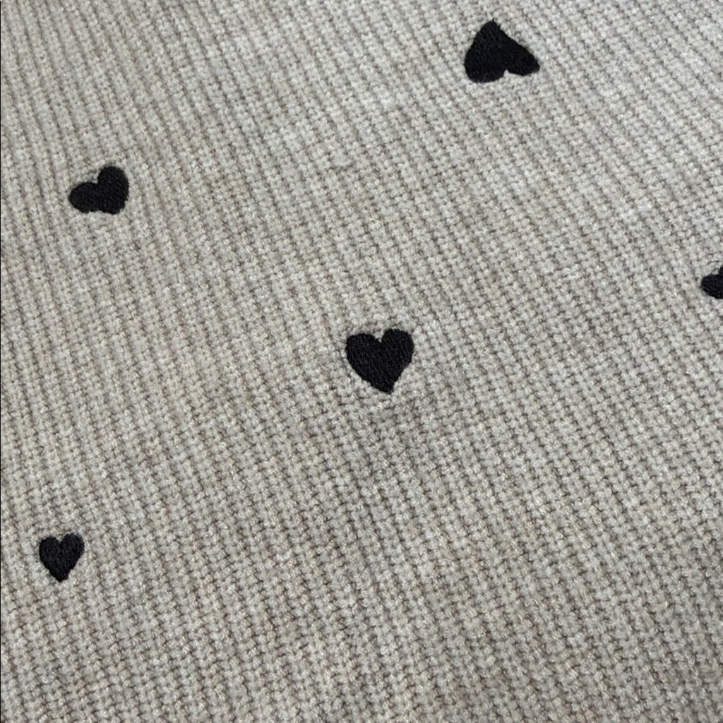 a new day Light Gray Sweater with Black Heart Embroidered Accents Medium