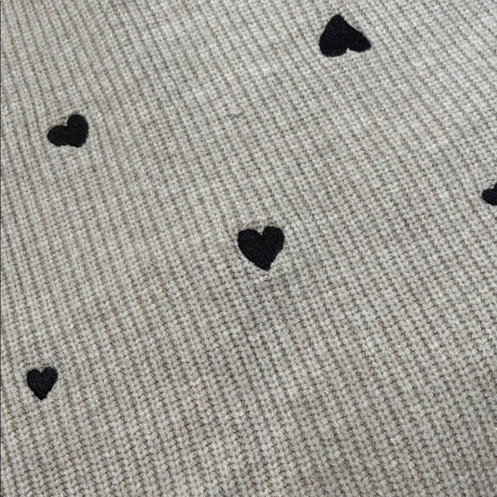 a new day Light Gray Sweater with Black Heart Embroidered Accents Medium
