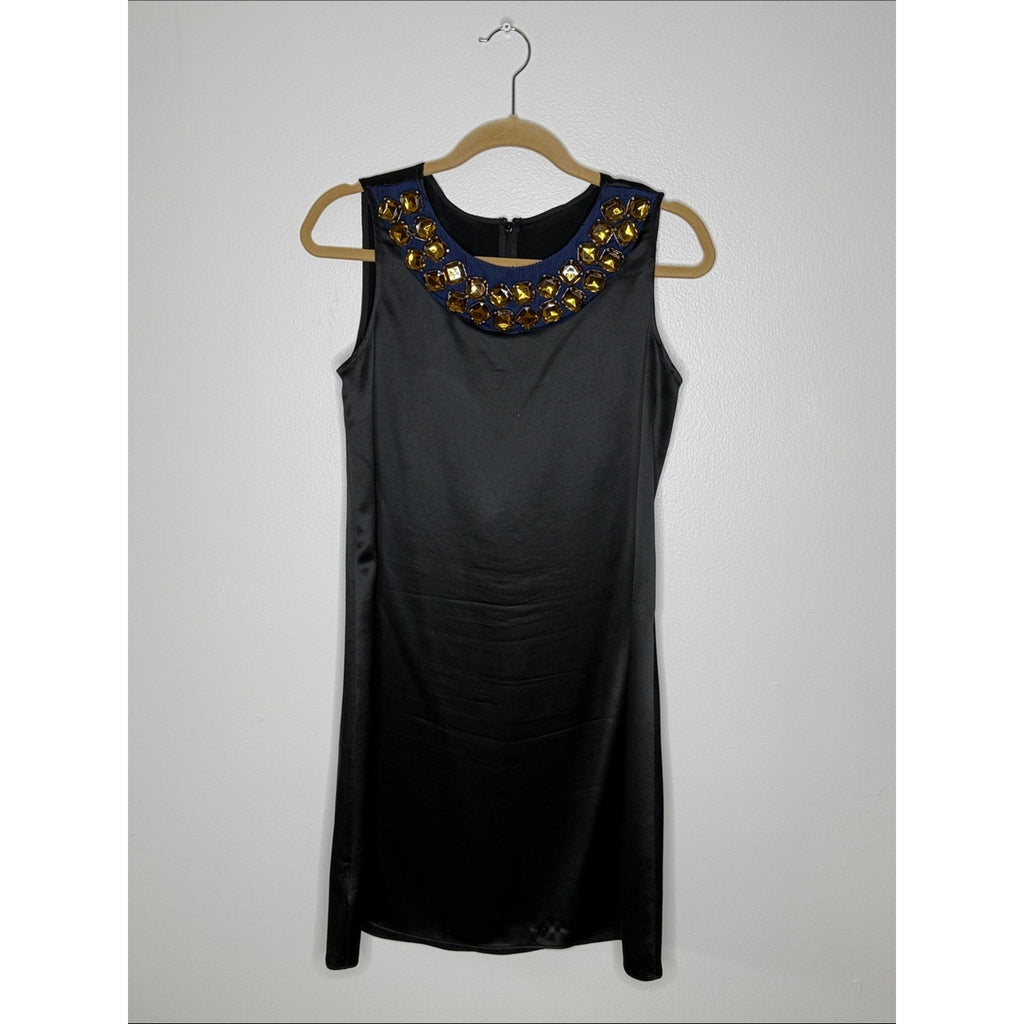Black Embellished Neckline Dress w/ Blue Neckline Size 8