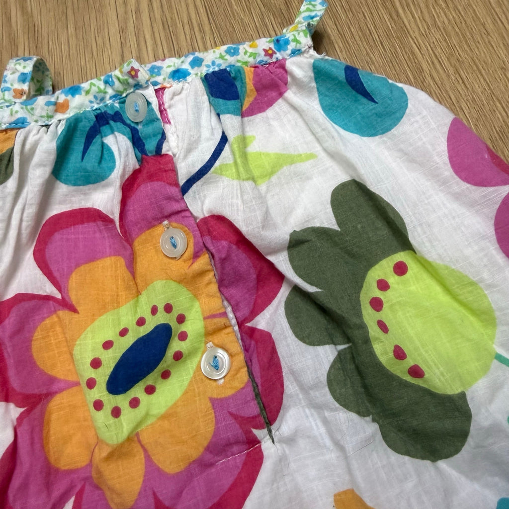 Bambiola Baby Girl Floral Bubble Romper – Blue Ruffle Neckline Size 18-24 Months