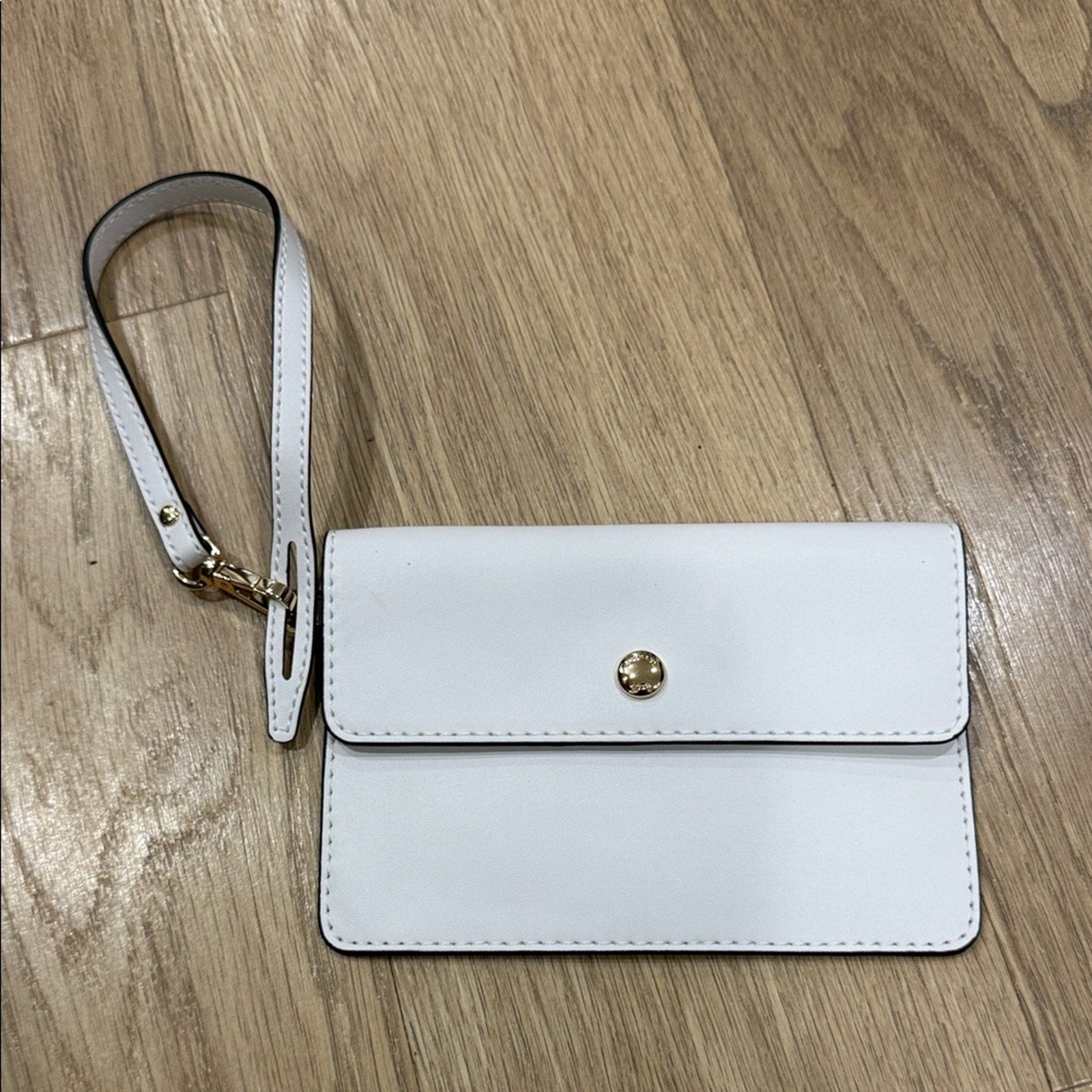 Michael Kors Elegant White Wristlet Clutch w/ Gold Details