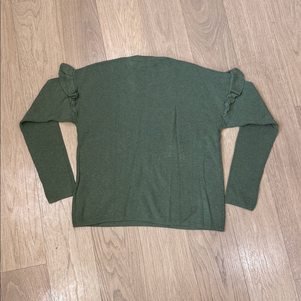 J. Crew Green Long Sleeve Sweater with Ruffle Detail Size XL