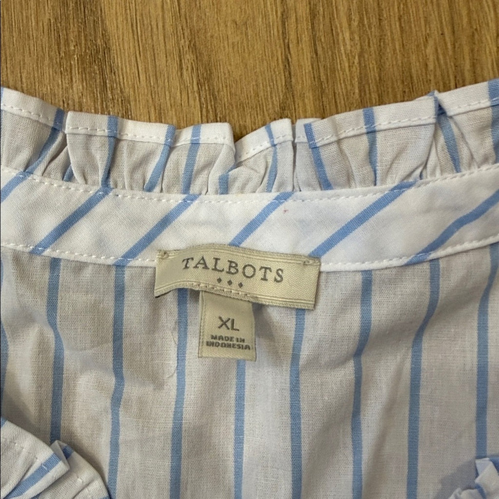 Talbots Blue and White Striped Button-Down Long Sleeve Top Size XL